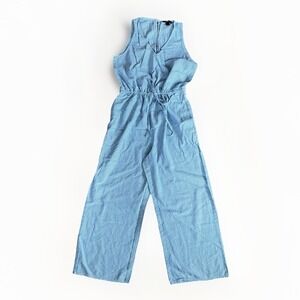 Drew Anthropologie Small Blue White Striped Jumpsuit Pockets Boho Preppy